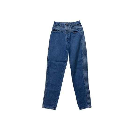 chic Denim - Vintage 80s Chic High Waist Tapered Jeans Striped Denim Women's 8/9